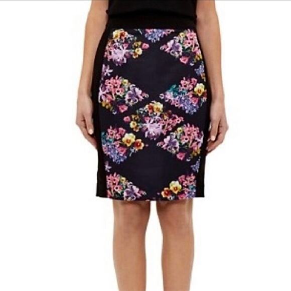 TED BAKER Skirt Gardens Diamonds Pencil Floral Zipper Black Gold Pink 2 - Picture 8 of 8